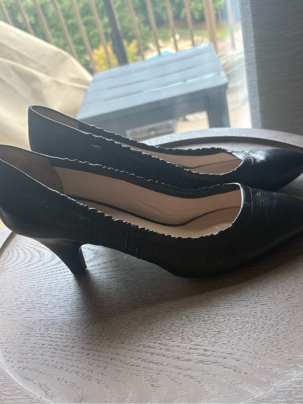 Prada Black Ruched Leather Mid-Heel Pumps - Picture 5 of 16